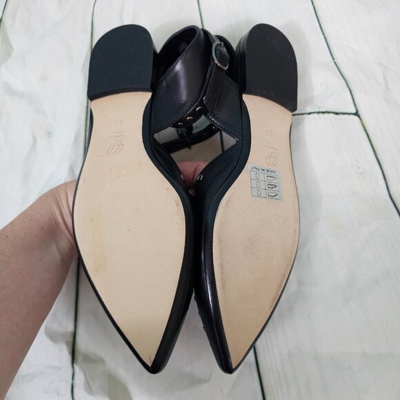 M.GEMI Black Studded Cut Out Leather Pointed Toe Ankle Strap Sandals Flats~37 - Picture 7 of 8